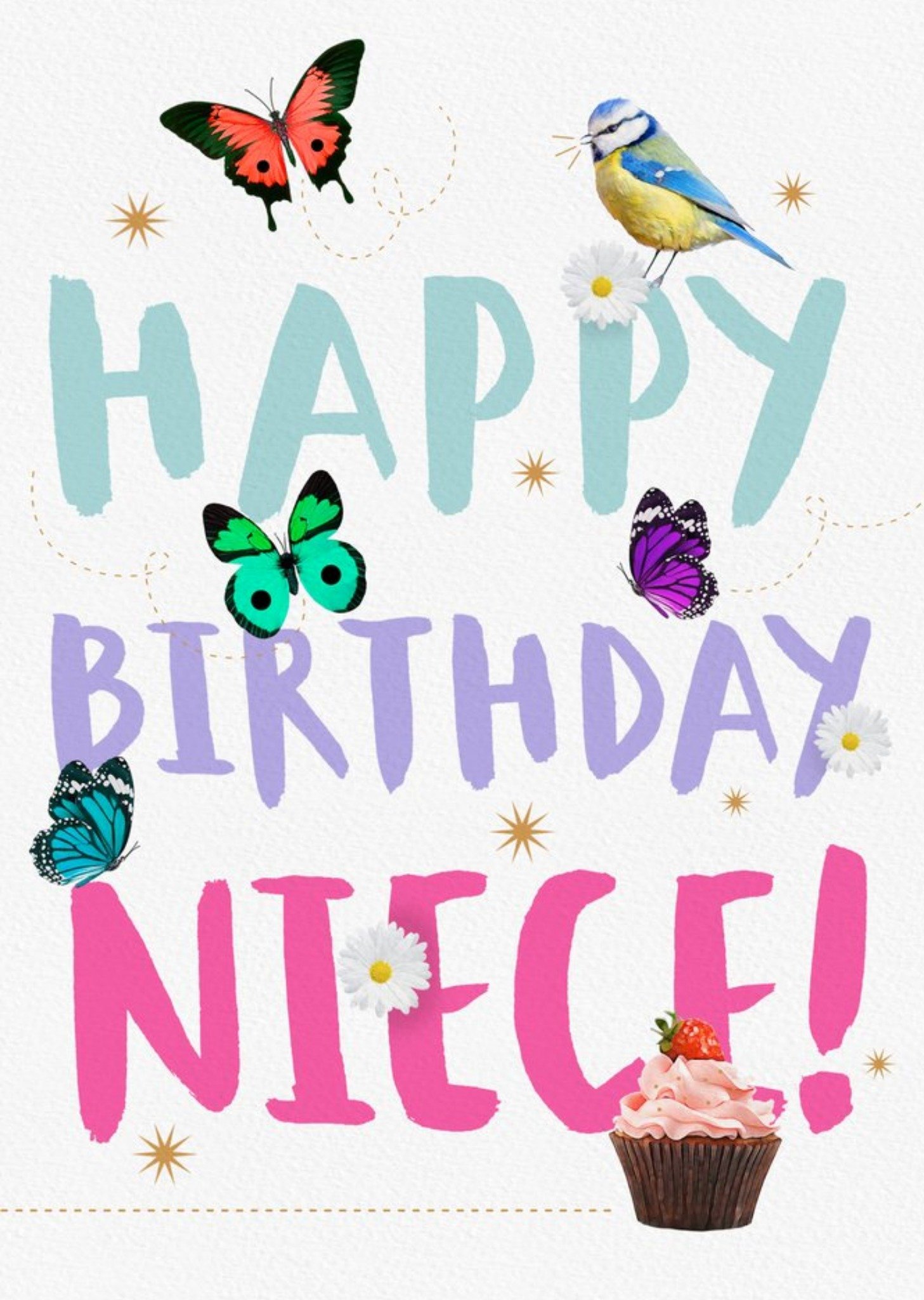 Moonpig Butterfly, Bird And Cupcake Niece Birthday Card
