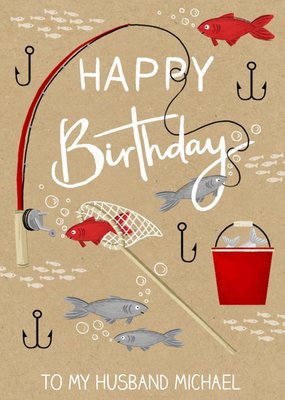 Fishing Rod Happy Birthday Husband Card