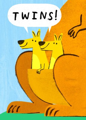 Cute Twin Joey and Mother Kangaroo New Baby Card