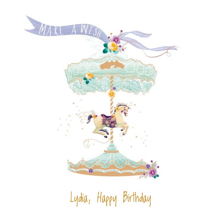 Carousel Personalised Name Happy Birthday Card