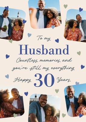 Husband Countless Memories Happy 30 Years Typographic Photo Upload Card