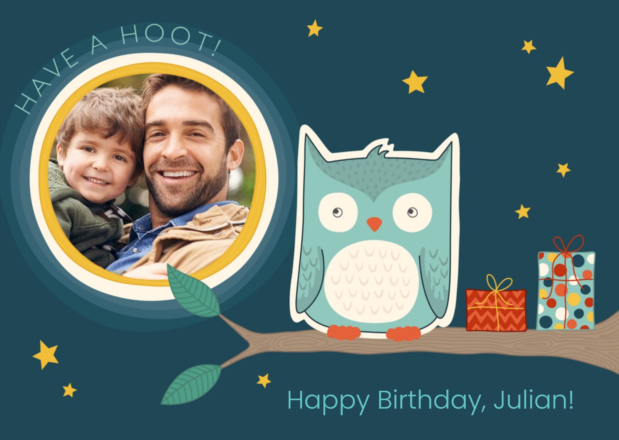 Moonpig Cartoon Owl Happy Birthday Photo Card