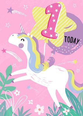 Cute Illustrated Unicorn 1 Today Birthday Card