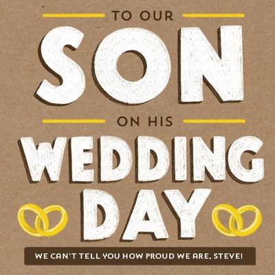 Typographic sentimental wedding card for Son - we're so proud of you