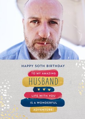 Pigment Illustrated Photo Upload Husband 50th Birthday Card  