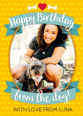 Happy Birthday From The Dog Yellow Photo Upload Card