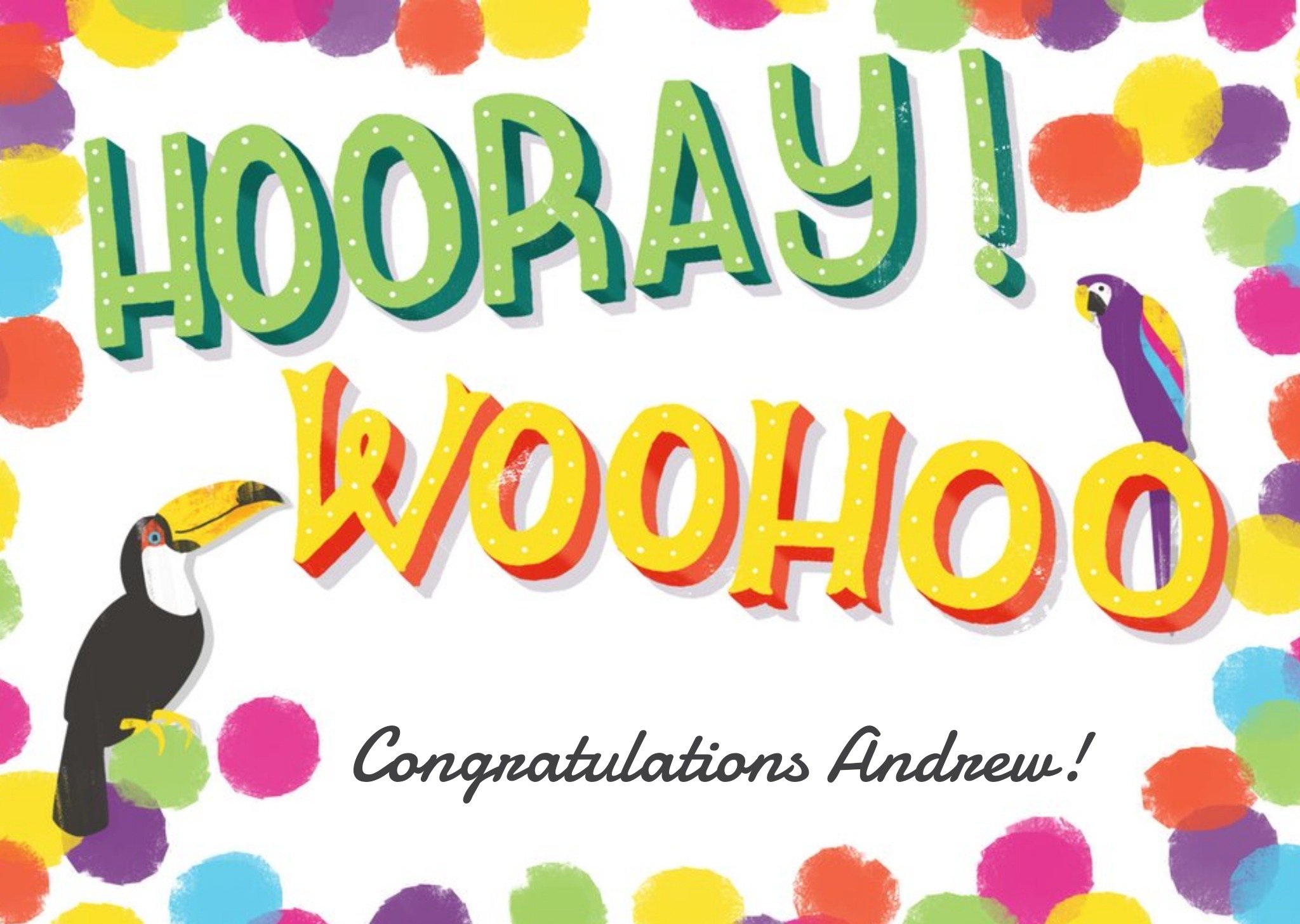 Moonpig Colourful Polka Dots And Tropical Birds Personalised Congratulations Card
