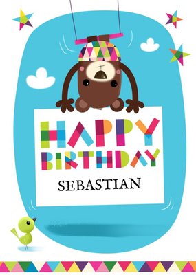 Trapeze Bear Personalised Happy Birthday Card