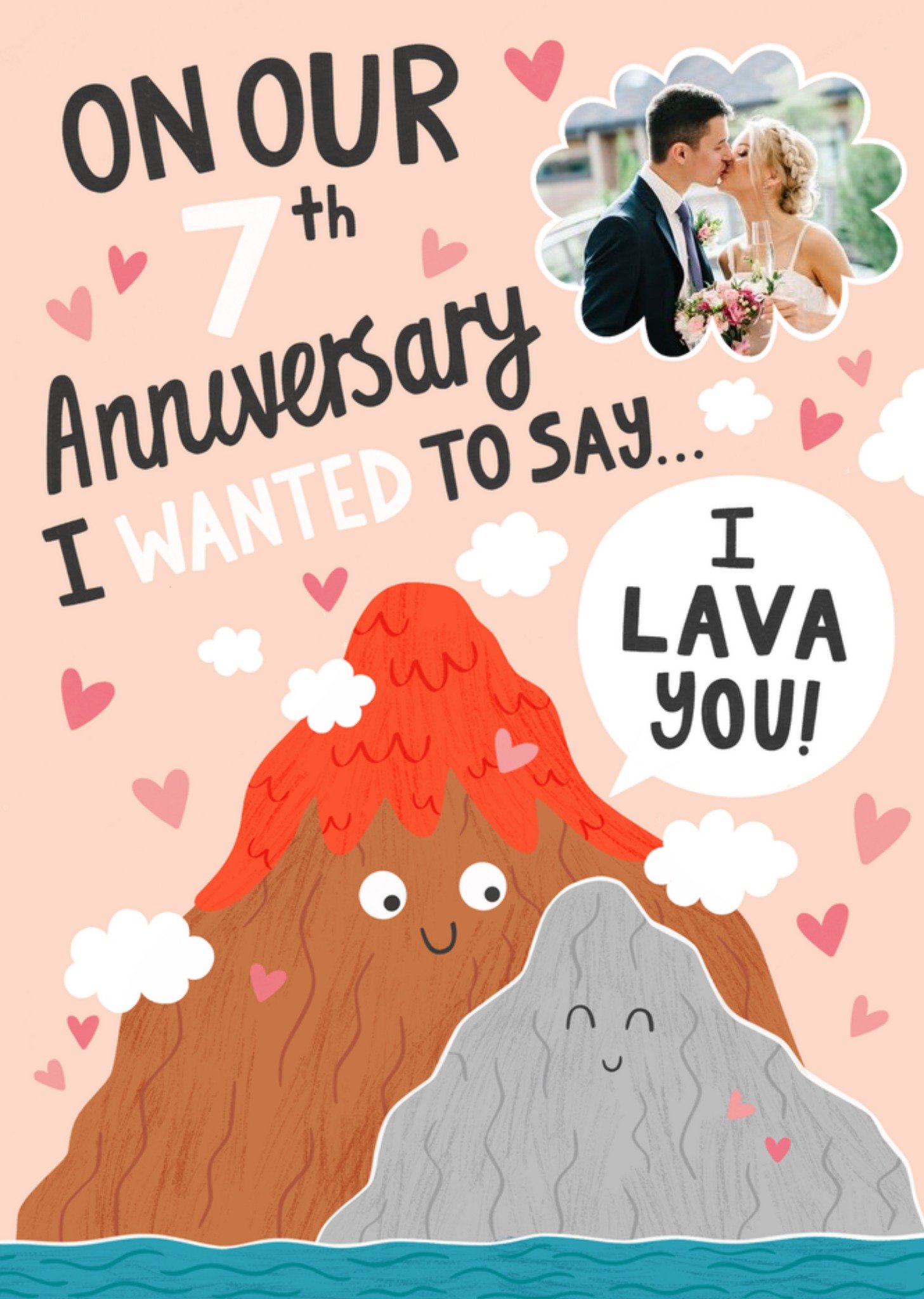 Moonpig Cute Volcano 7th Year Anniversary Photo Upload Card
