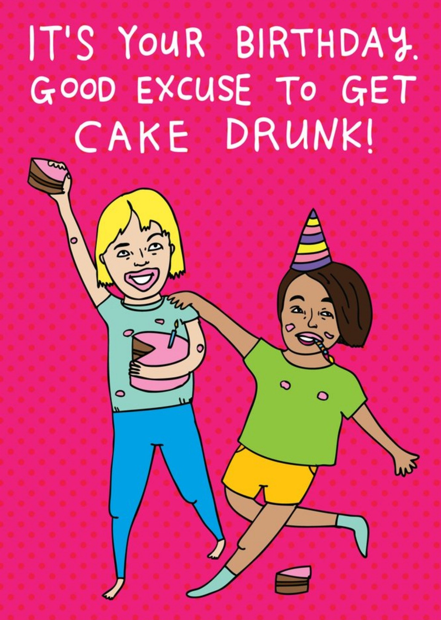 Moonpig Fun Illustration Of People Getting Cake Drunk Birthday Card