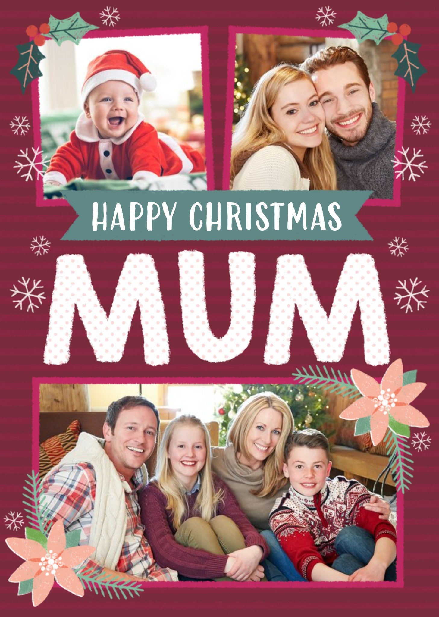 Moonpig Happy Christmas Mum 3 Photo Upload Card Ecard
