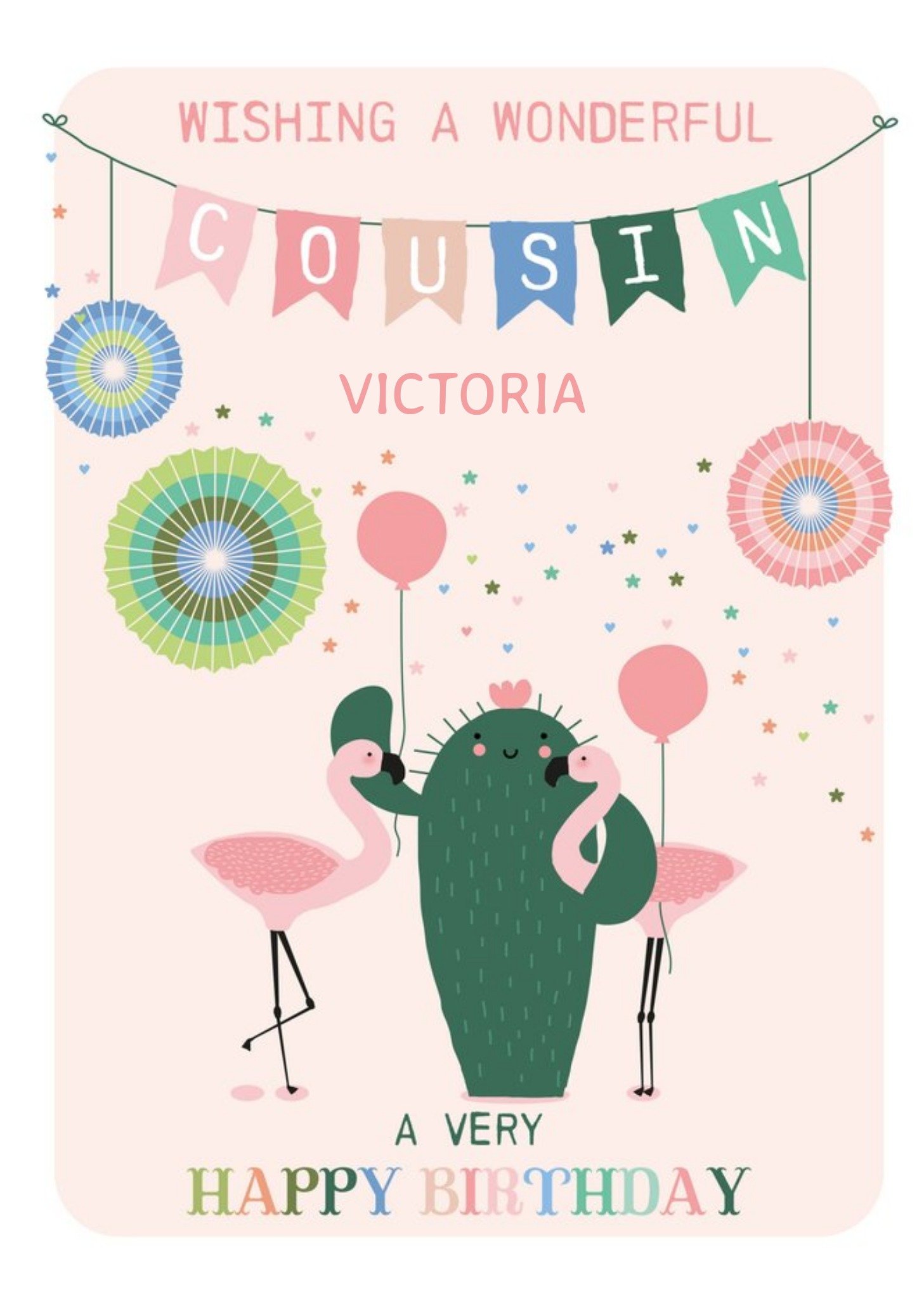 Moonpig Cute Wonderful Cousin Flamingo Cactus Cacti Birthday Card