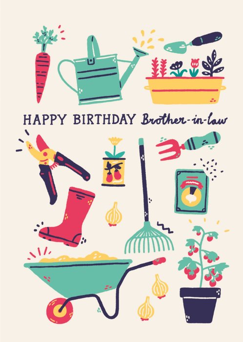 Happy Birthday Brother In Law Illustrated Gardening Card