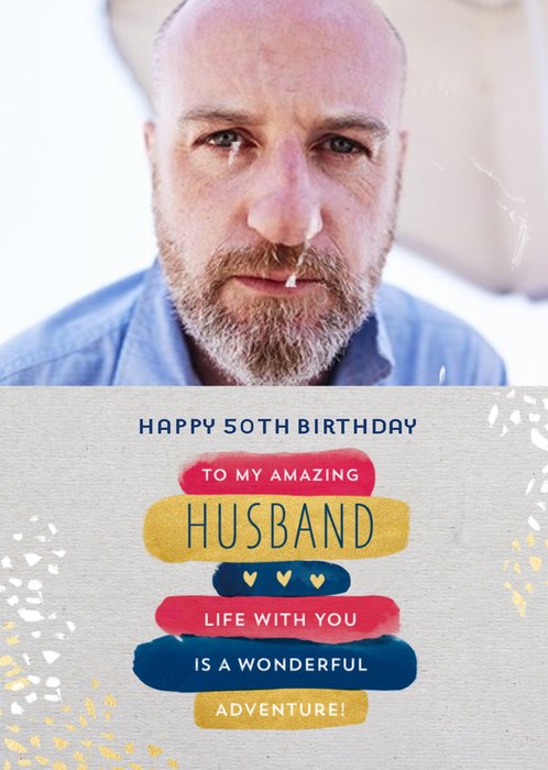 Pigment Illustrated Photo Upload Husband 50th Birthday Card  