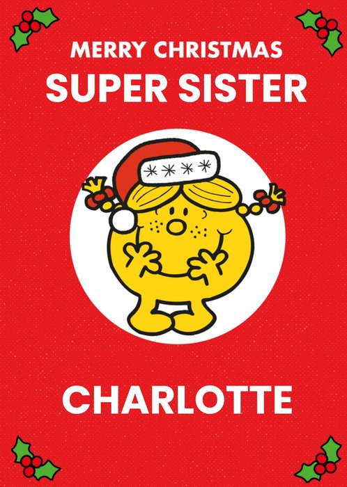 Mr Men Merry Christmas To A Super Sister Personalised Card