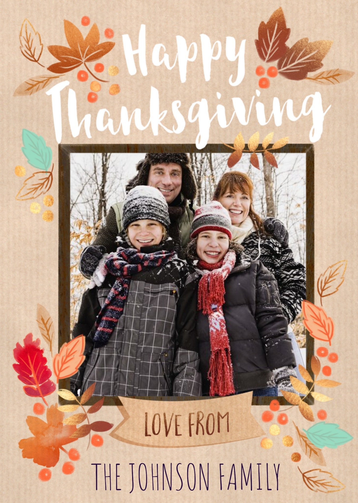 Moonpig Autumnal Leaves Illustration Photo Upload Thanksgiving Card