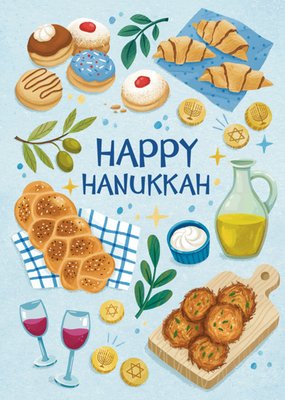Happy Hanukkah Food Illustrated Card