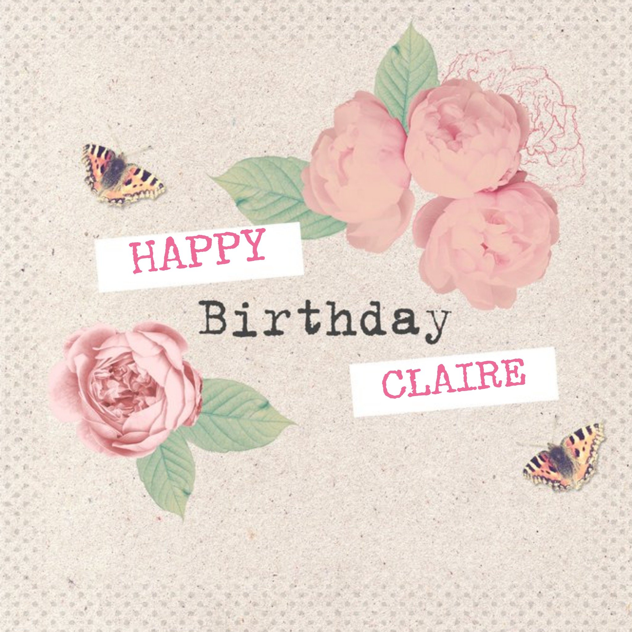 Moonpig Roses And Butterflies Personalised Birthday Card