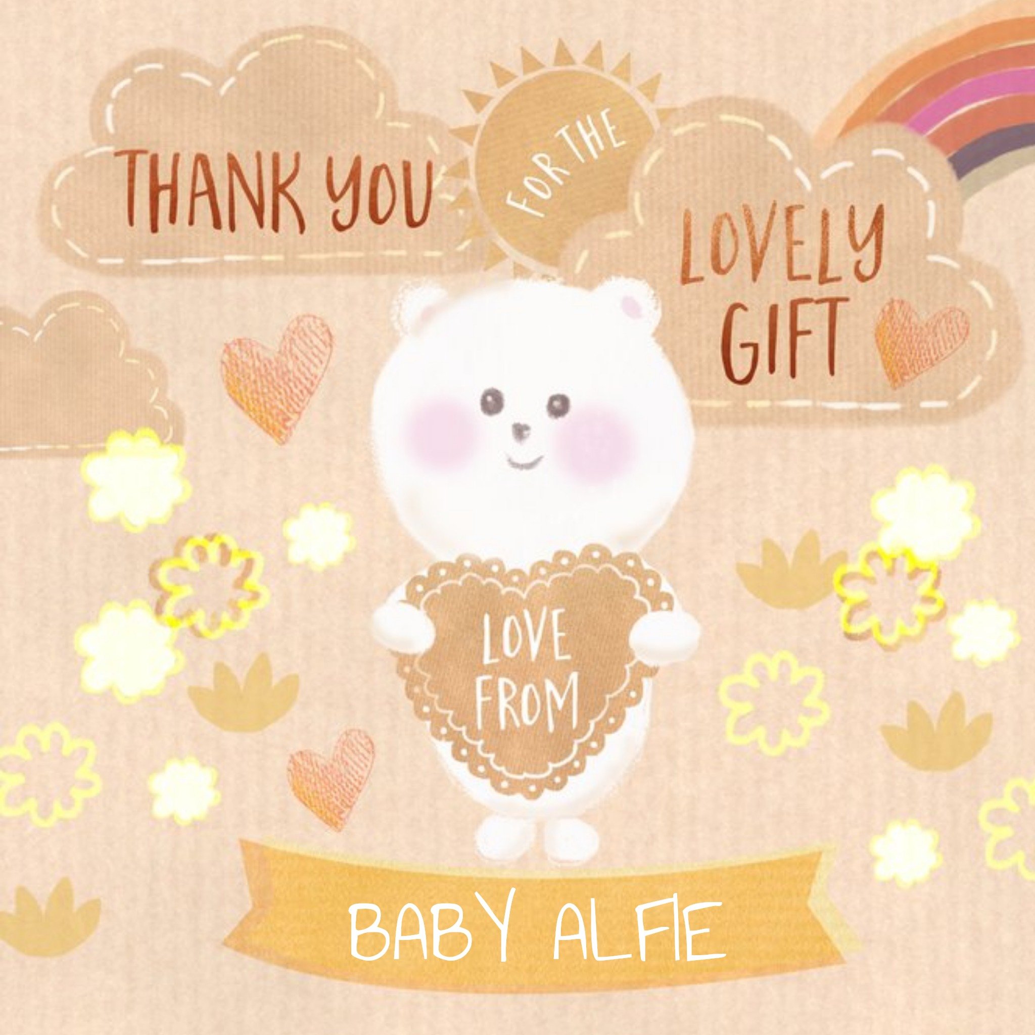Moonpig Catherine Worsley Cartoon Bear Clouds Sun Rainbow Gift Cute Thank You Card
