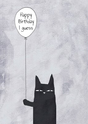 Doomer Drawings Happy Birthday I Guess Illustrated Downer Cat With A Balloon Birthday Card