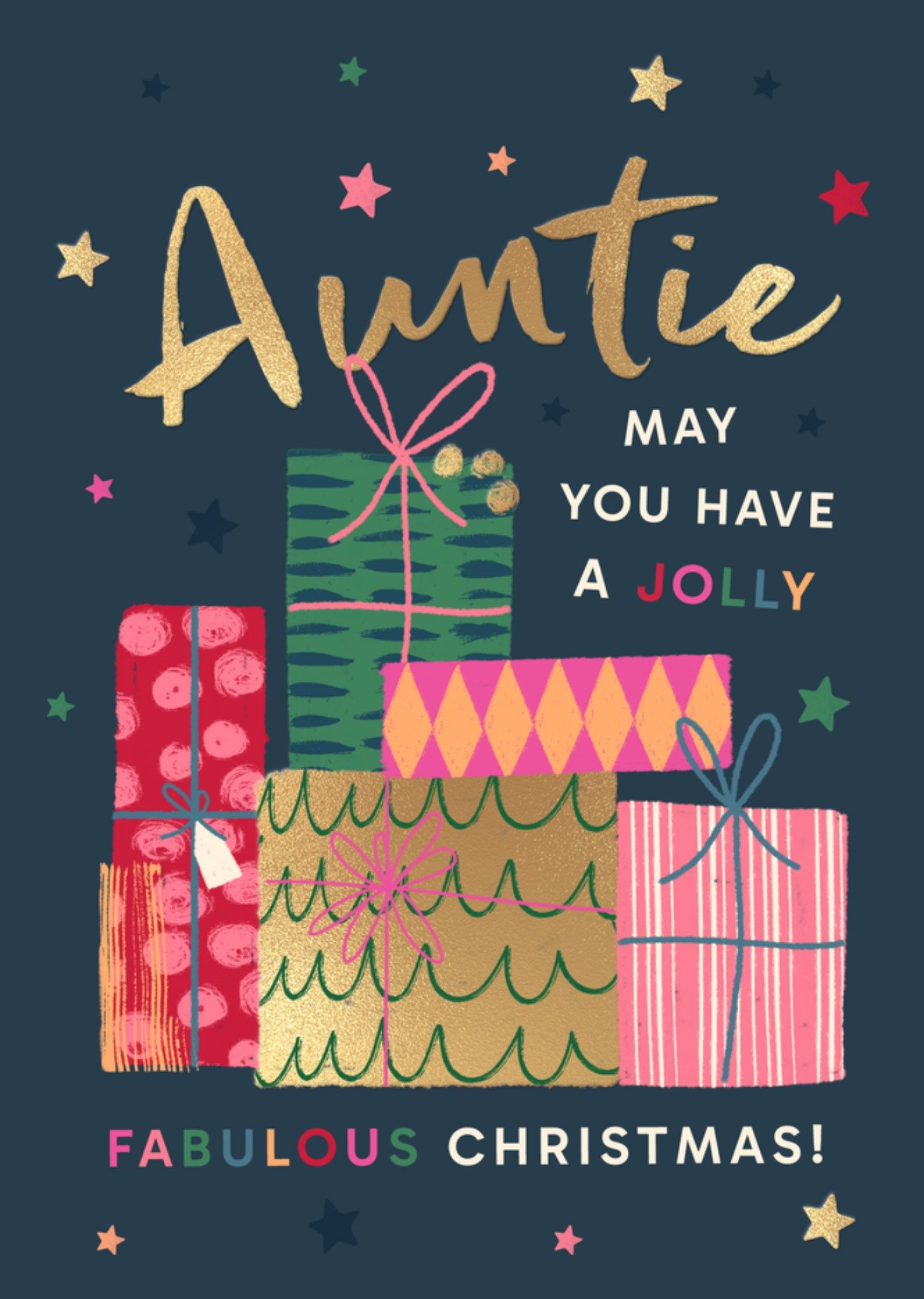 Moonpig Auntie Jolly Fabulous Christmas Typography Illustrated Card