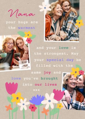 Pretty Lovely Nana Your Hugs Are The Warmest Floral Illustration Photo Upload Mother's Day Card