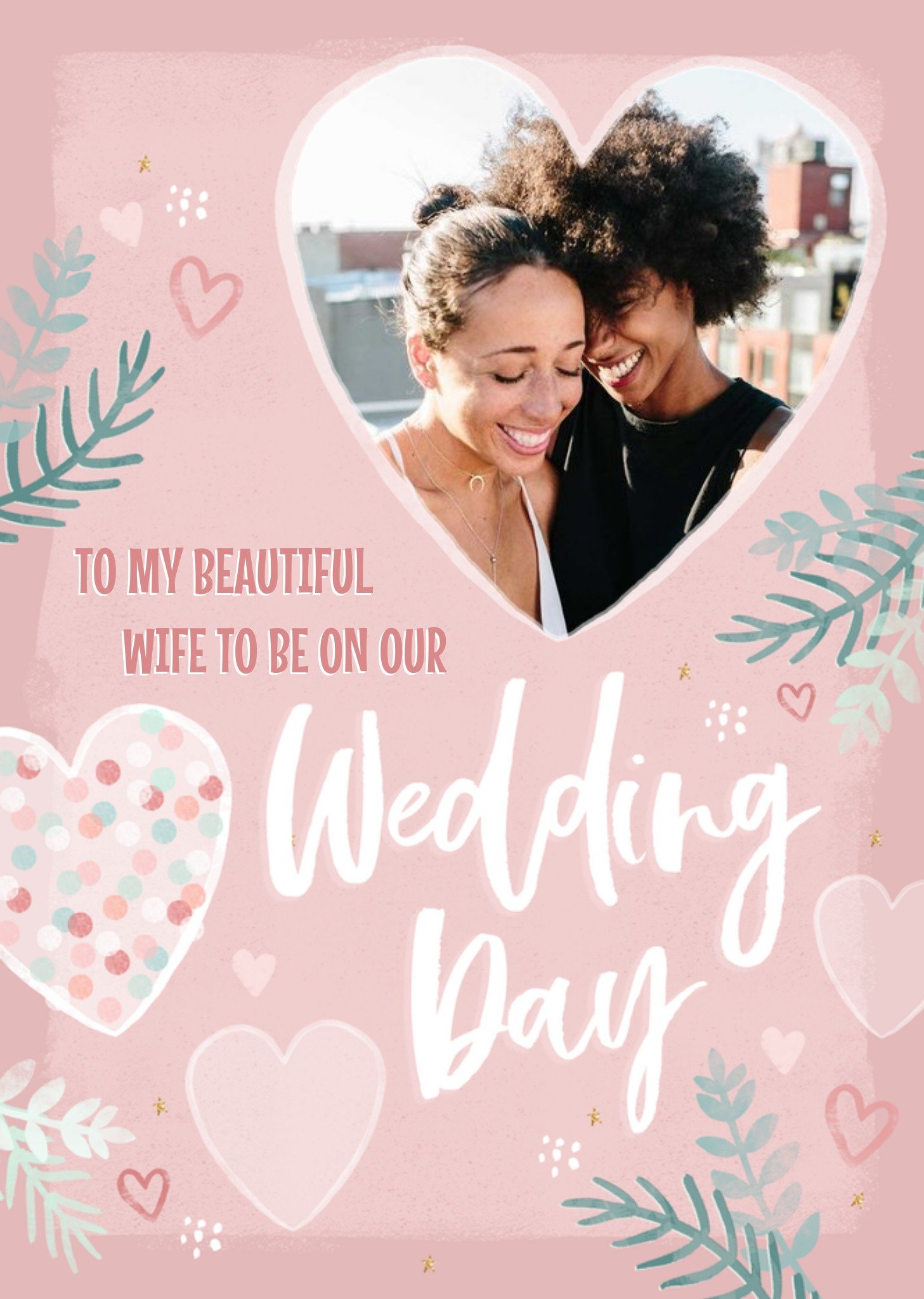 Moonpig Photo Frame Surrounded By Hearts And Foliage Photo Upload Wedding Day Card