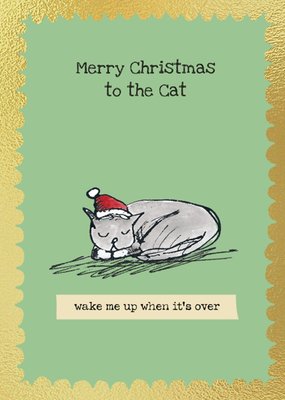 Funny Sleeping Cat Illustration Christmas Card