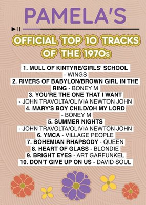 Official Charts Top 10 Tracks Of The 1970s Birthday Card