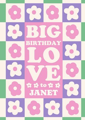 Big Birthday Love Floral 70's Style Card