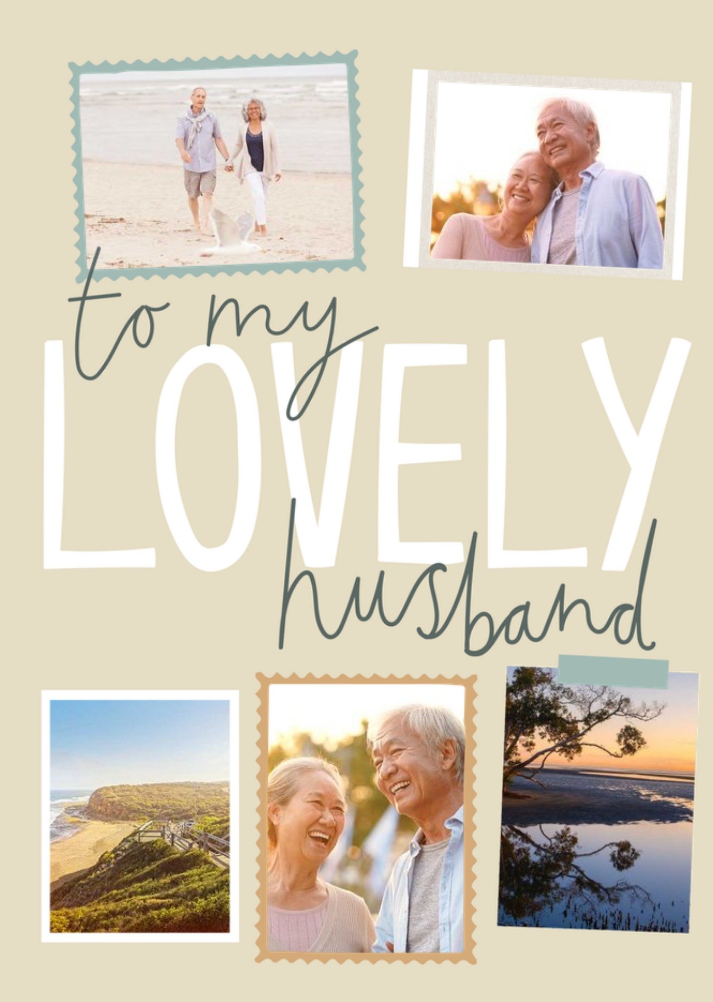 Moonpig Handwritten Typography With Five Photo Frames Husband's Photo Upload Birthday Card