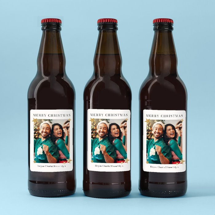 Personalised Merry Christmas Photo Upload Lager Trio 3x500ml