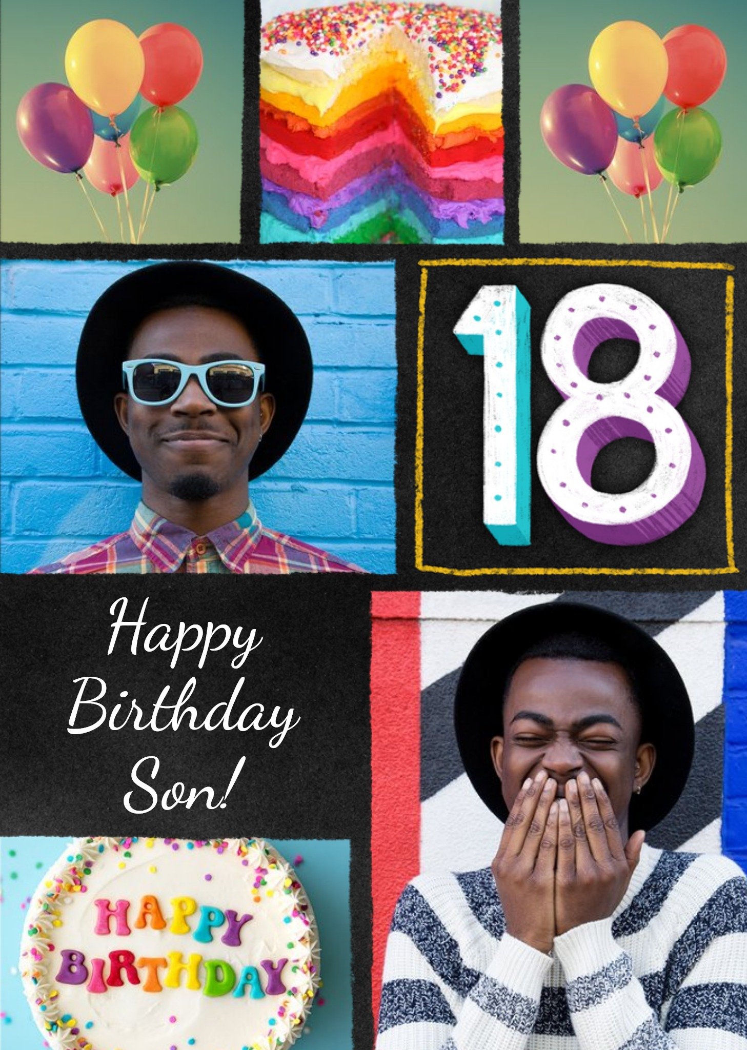 Moonpig Colourful Typographic Son 18th Birthday Photo Upload Card