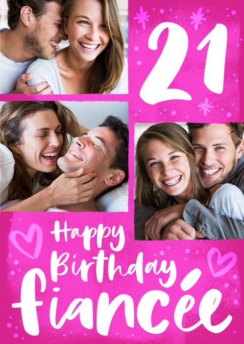 Pink Typographic Fiancée 21st Birthday Card