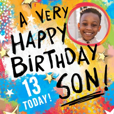 Bold Hand Painted Brushstroke Text 13 Today Photo Upload Birthday Card