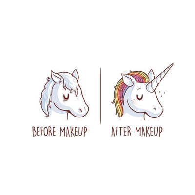 Cute Cartoon Unicorn Before Makeup After Makeup Card