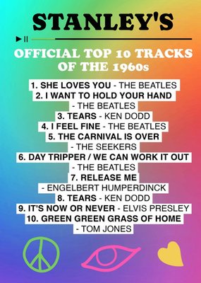 Official Charts Top 10 Tracks Of The 1960s Birthday Card