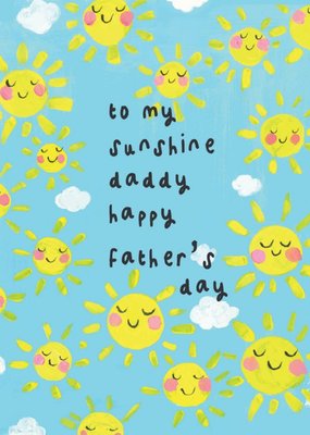 Child Like Painting Of Smiling Suns With Handwritten Typography Father's Day Card
