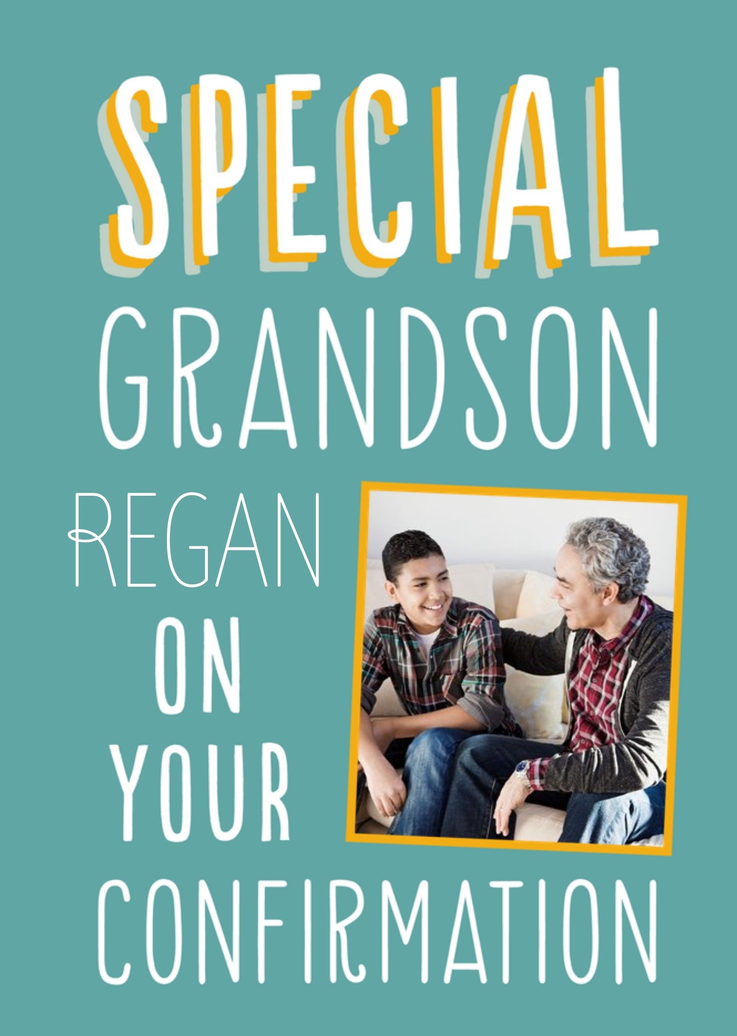 Moonpig Typographic Photo Upload Grandson Confirmation Card