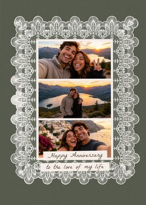 Lace Border Collage Photo Upload Happy Anniversary Card
