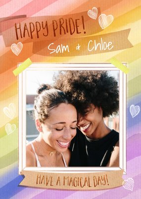 Rainbow and Hearts Photo Upload Happy Pride Card