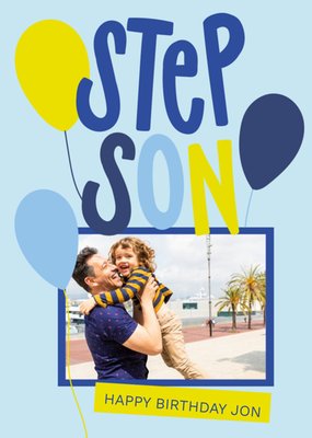 Bold Typographic Step Son Photo Upload Birthday Card