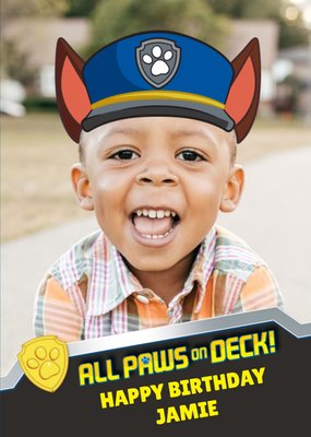 Paw Patrol Photo Upload Birthday Card All paws on Deck!