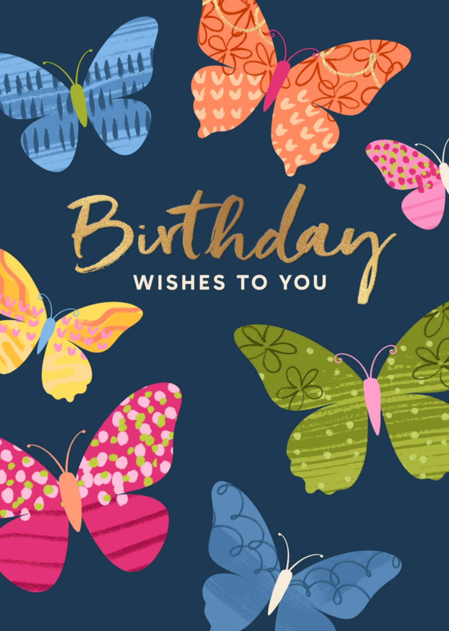 Moonpig Birthday Wishes To You Illustrated Butterflies Card