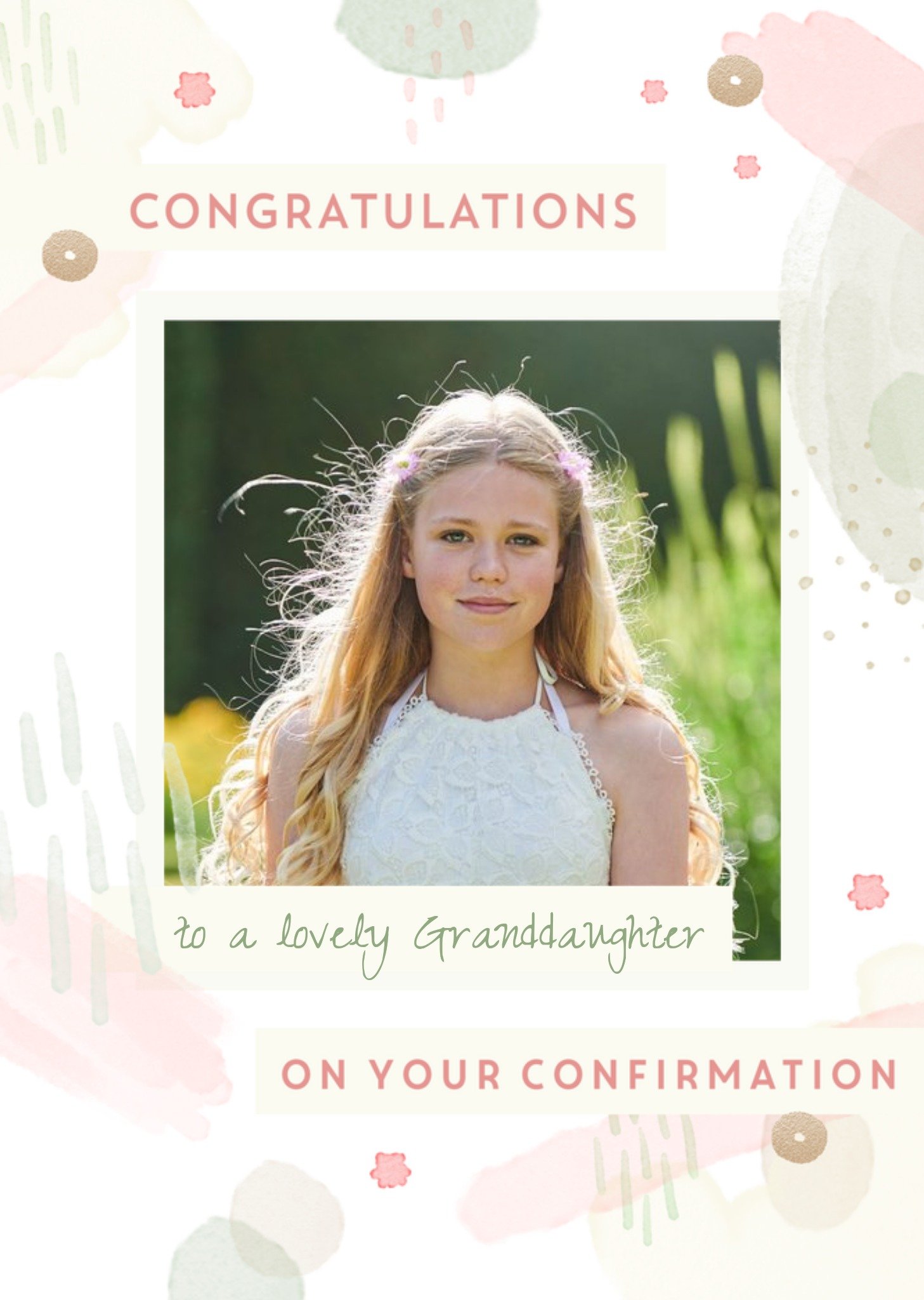 Moonpig Abstract Watercolour Pattern Photo Upload Granddaughter Confirmation Card