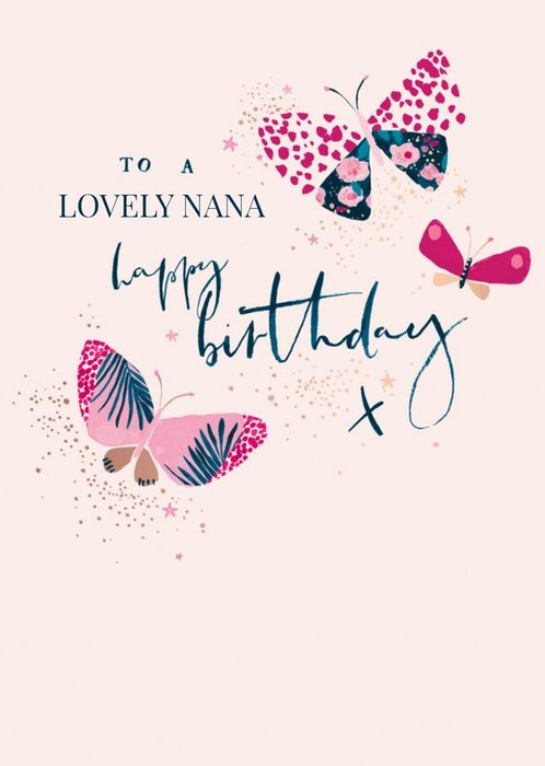 Hotchpotch Watercolour Illustrated Butterfly Nana Birthday Card