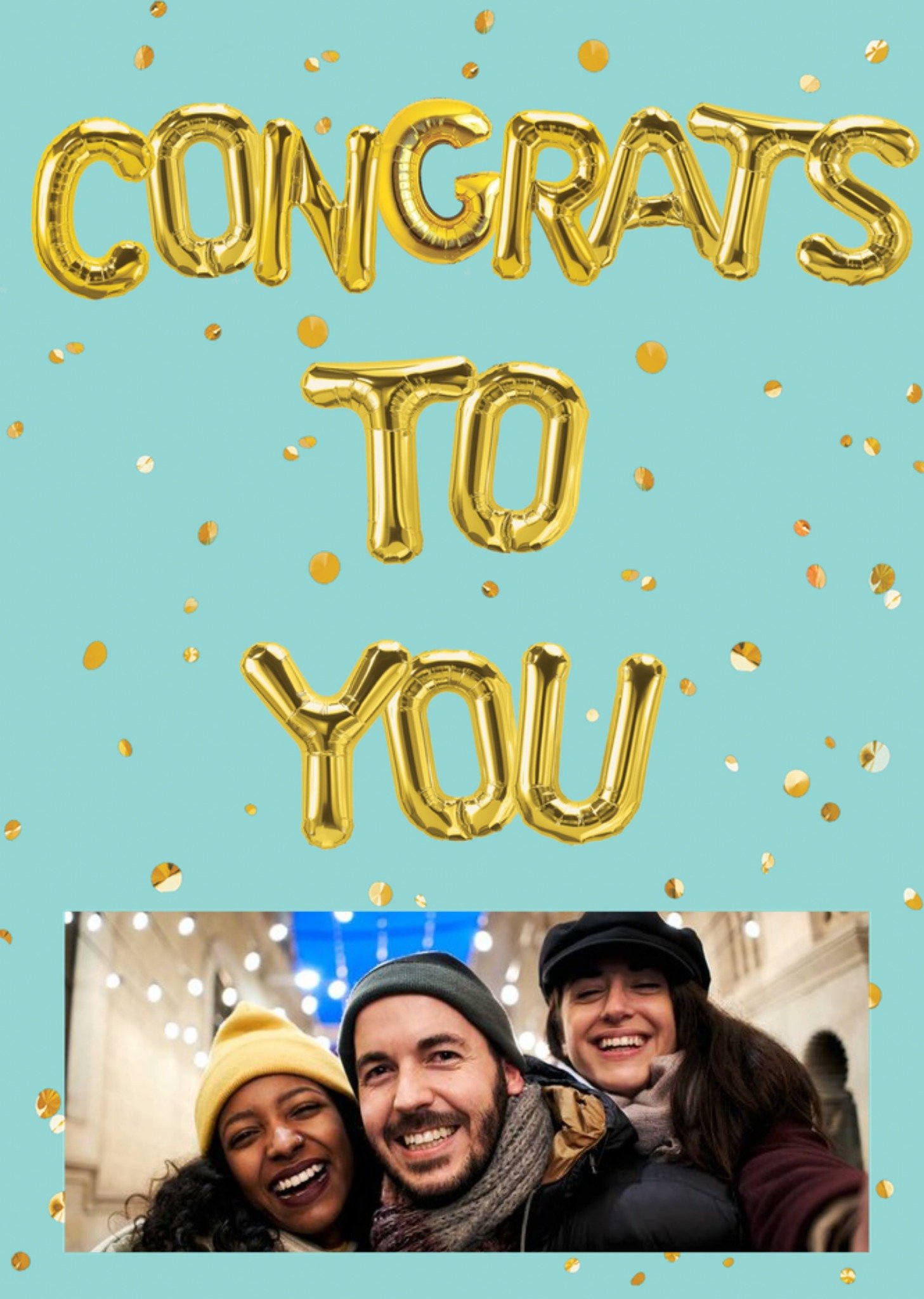 Moonpig Gold Balloon Typography On A Teal Background Congratulations Photo Upload Card