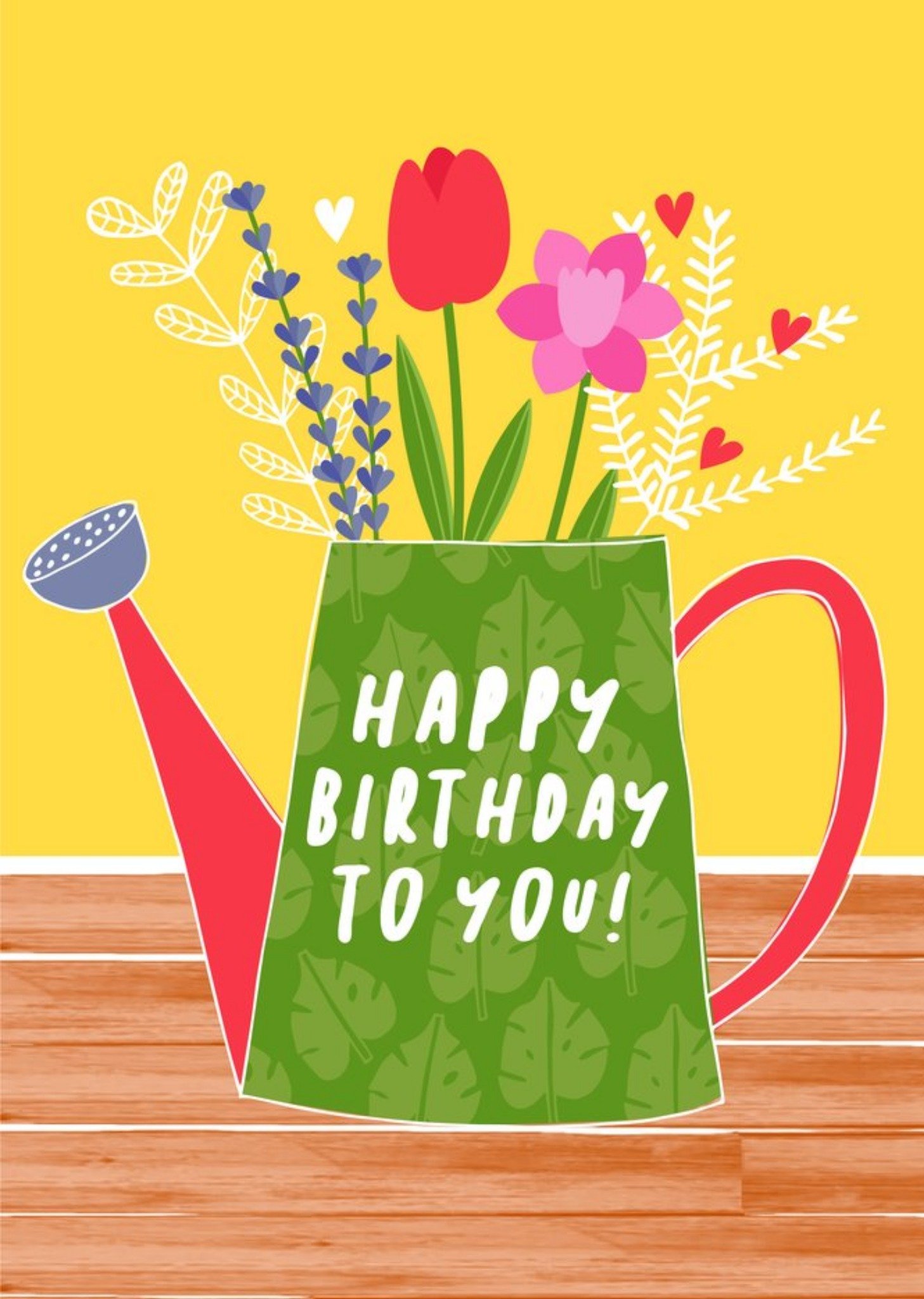 Moonpig Colourful Illustration Of A Watering Can With Flowers Birthday Card