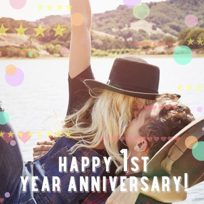 Pastel Polka Dots Happy First Anniversary Photo Card