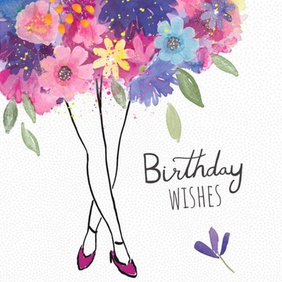 Pretty Flowers and Legs Birthday Wishes Card